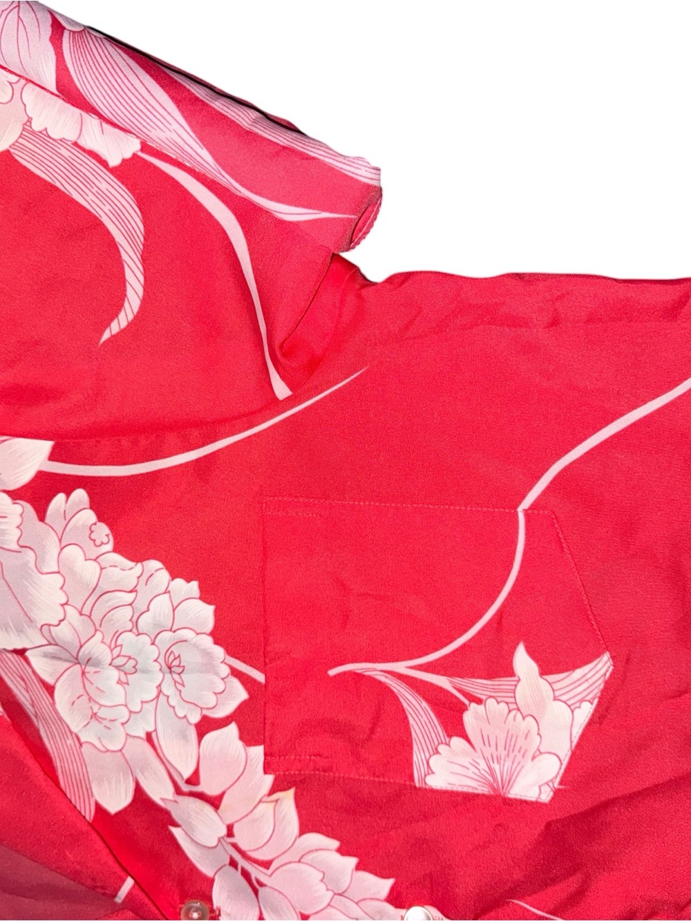 Hilo Hattie Red Hawaiian Floral Camp Shirt with White Flowers - Picture 3 of 4